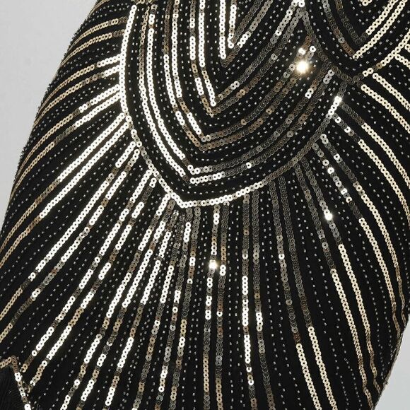 ✨ Flapper Great Gatsby Roaring 1920s Retro Tassel Fringe Gold Sequin Dress M NEW - Picture 8 of 16